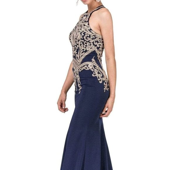NWT Dancing Queen 2457 Lace Applique Prom Dress Navy size M - Picture 1 of 8
